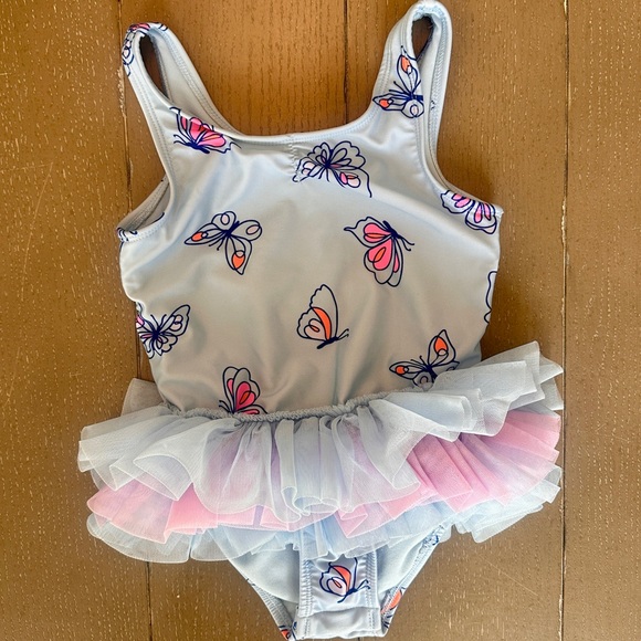 Cat & Jack Other - Cat & Jack Girls Pink and Blue Butterfly One-Piece Tutu & Bow Swimsuit • Size 5T
